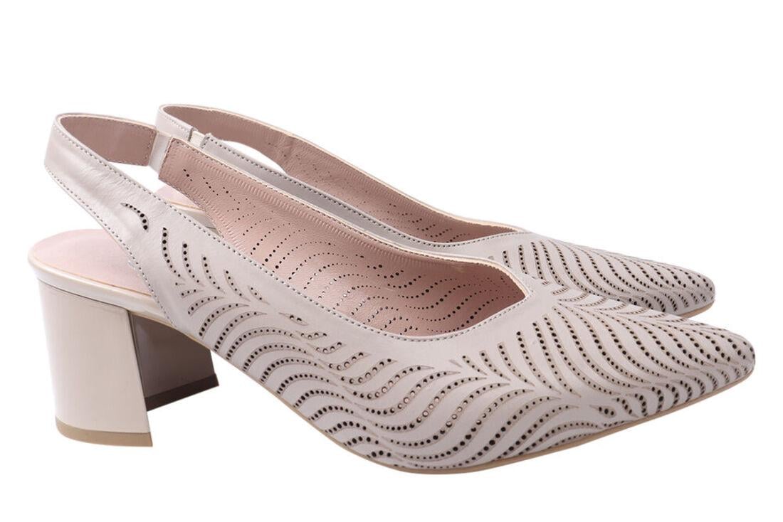 Туфли женские Aquamarin из кожи на большом каблуке с открытой пятой р. 36 Капучино (1942-21LT)