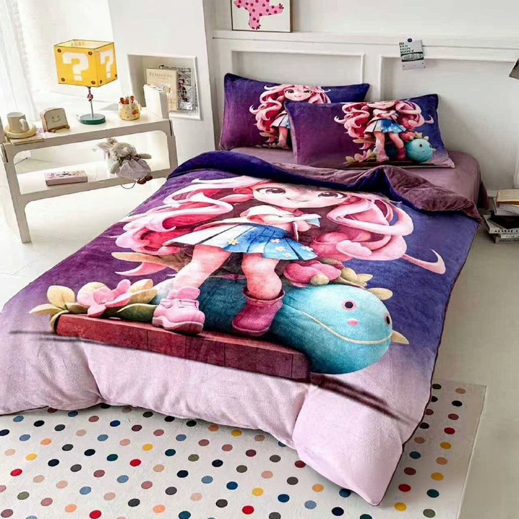 Комплект дитячої постільної білизни велюр полуторний 50x70 см Фіолетовий із синім