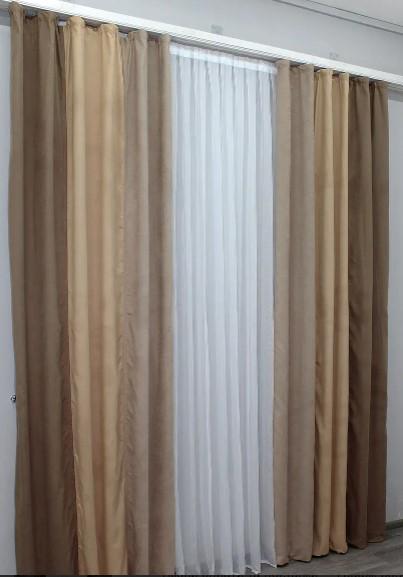 Шторы комбинированные микровелюр 1,5х2,7 м 2 шт. Бежевый - фото 3 Шторы комбинированные микровелюр 1,5х2,7 м 2 шт. Бежевый - фото 3