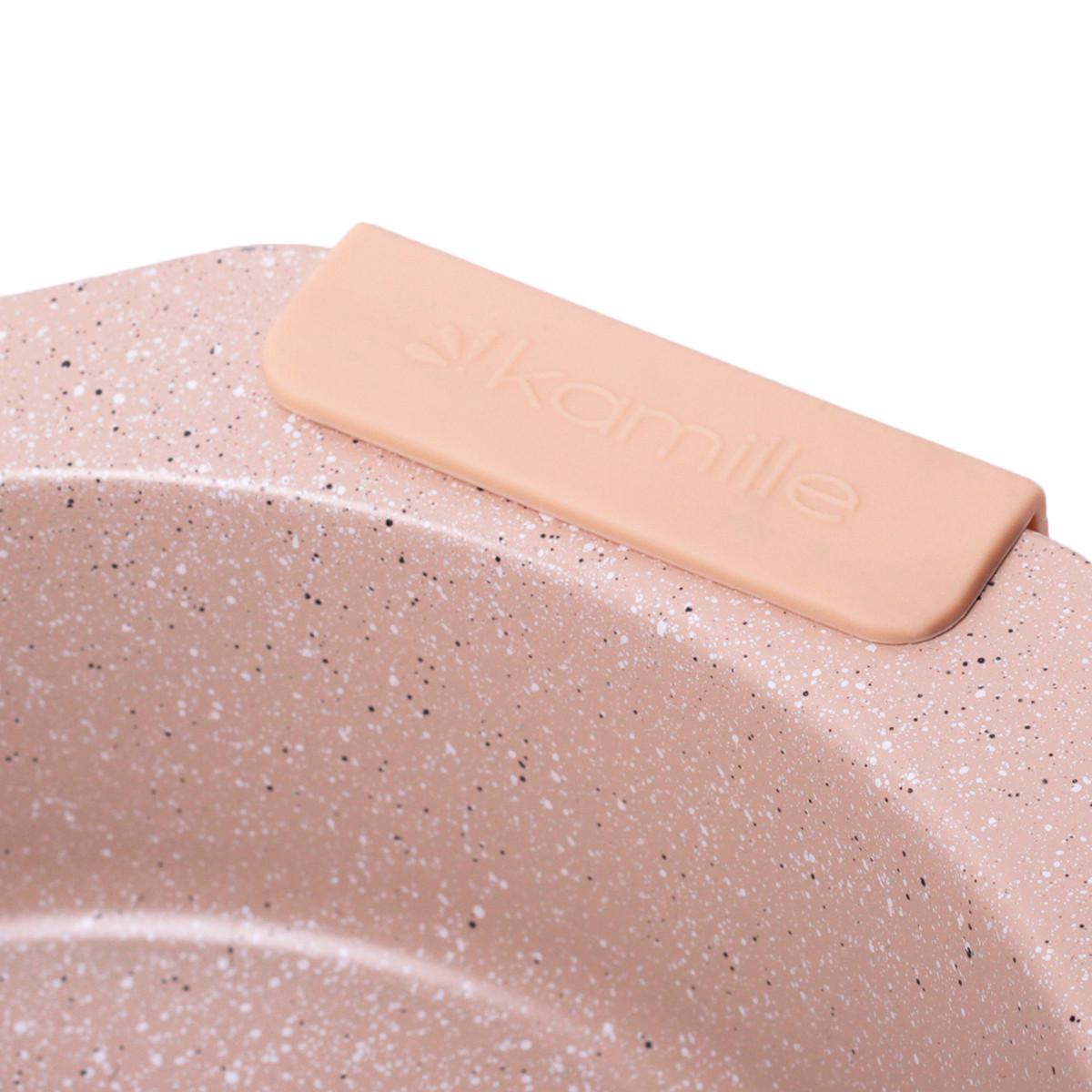 Форма кругла для запікання із силіконовими ручками Kamille КМ-6034А із вуглецевої сталі 28,5х26,5 см Бежевий мармур (150-84-6034А.1) - фото 2 Форма кругла для запікання із силіконовими ручками Kamille КМ-6034А із вуглецевої сталі 28,5х26,5 см Бежевий мармур (150-84-6034А.1) - фото 2