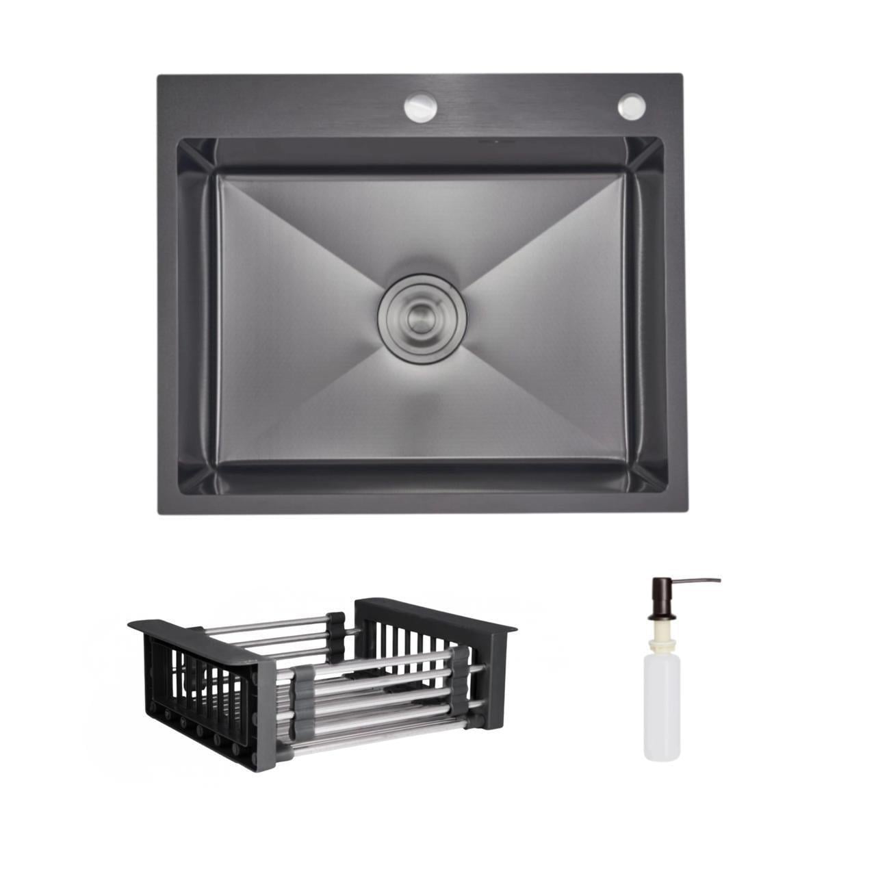 Комплект Lidz Handmade H6050HB Мойка для кухни интегрированная Decor Black PVD Honeycomb в комплекте с дозатором+ Lidz K01G