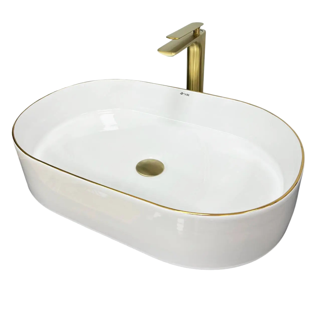 Раковина накладная VBI Verona 60 Gold Edge овальная 385x600 мм Белый глянцевый (RM-VBI-011308)
