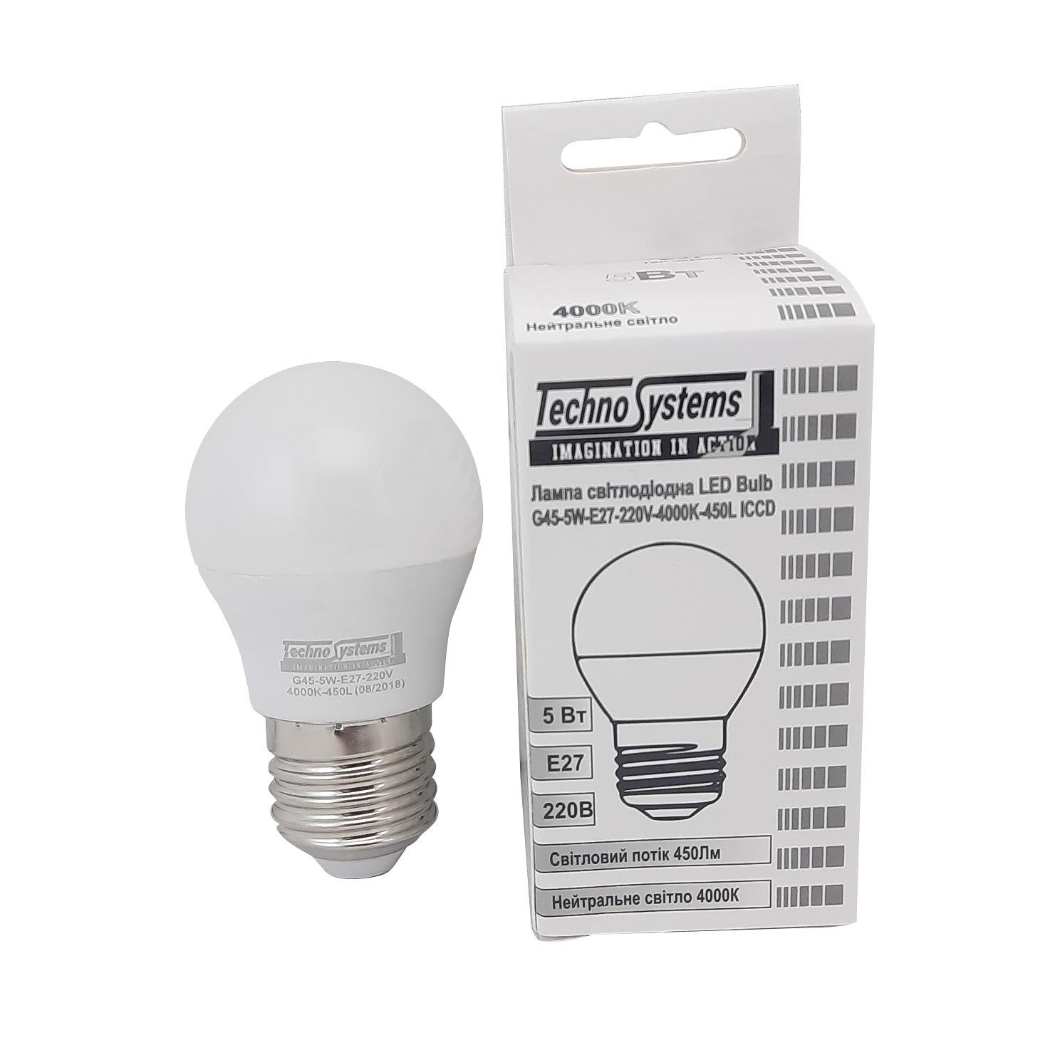 Лампа світлодіодна TechnoSystems LED Bulb G45 5Вт E27 4000К 450Лм ICCD (куля) TNSy5000037 - фото 5