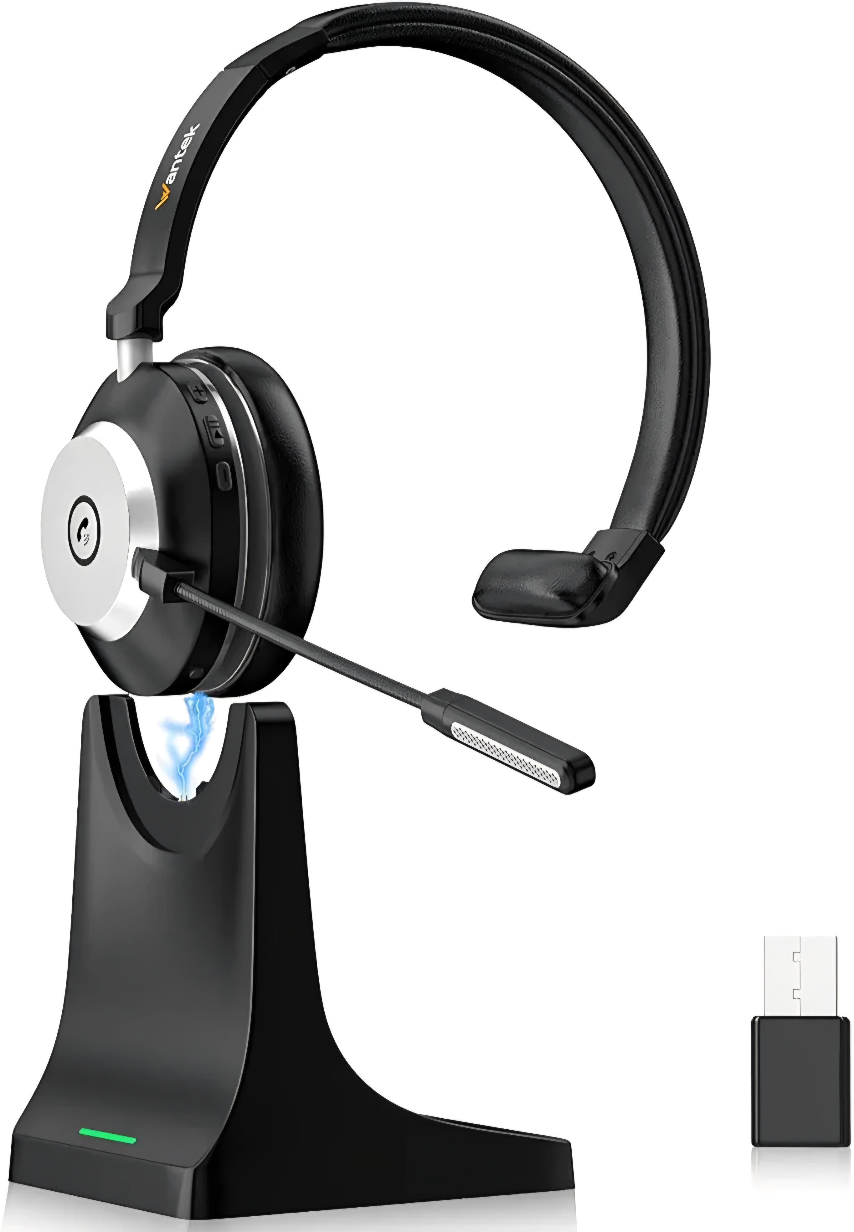 Гарнітура бездротова Wantek з мікрофоном та зарядною станцією USB і Bluetooth/AI/кнопка вимкнення звуку з шумозаглушенням 50-год. (00049)