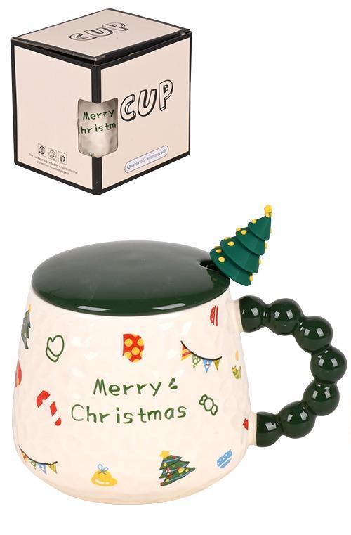 Чашка новогодняя с крышкой и ложкой Merry Christmas 400 мл (R34153)