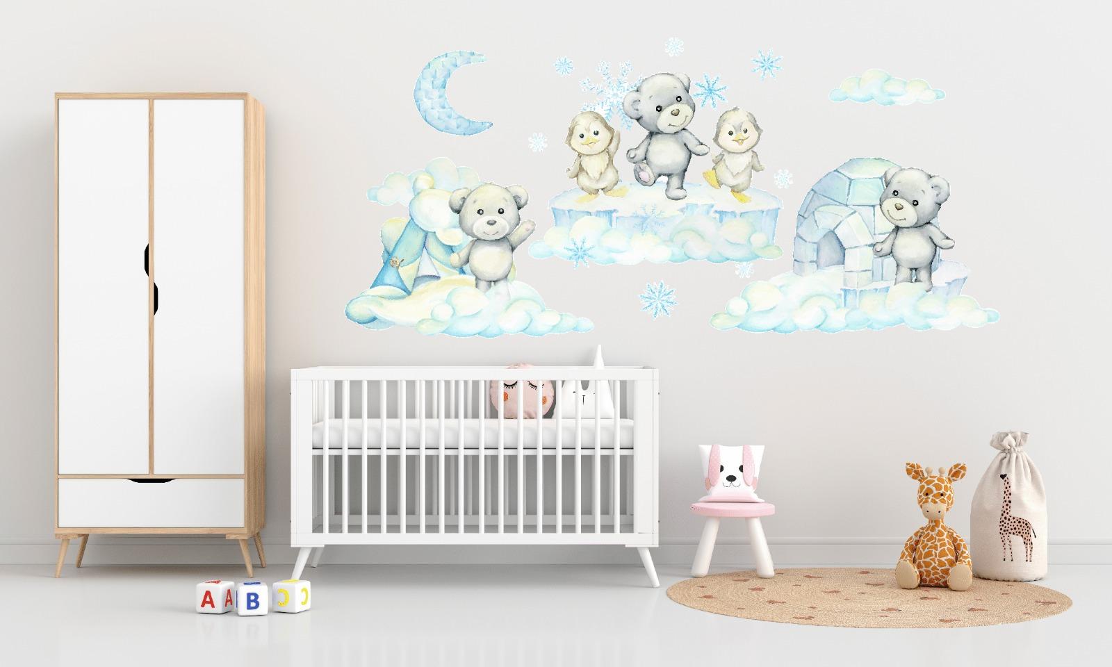 Наклейки вінілові Ведмежата та пінгвіни декоративні в дитячу кімнату 30х90 см - фото 2
