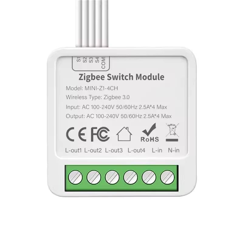 Реле Zigbee 4-канальное Tuya Smart Switch 4ch 10А