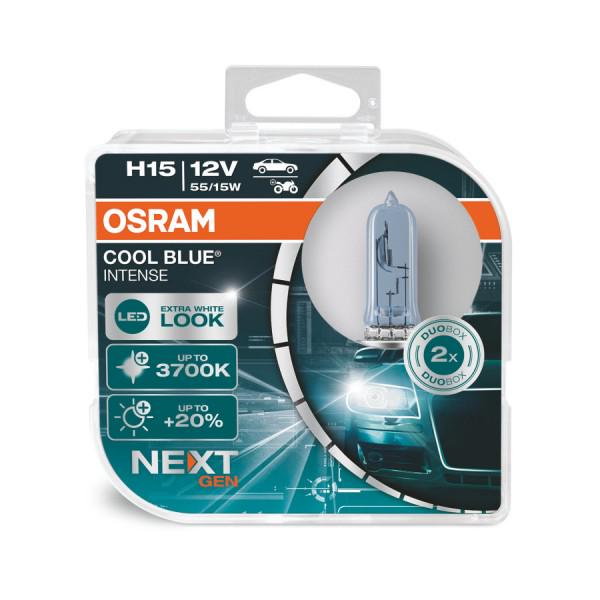 Комплект галогенових ламп Osram H15 55/15W 12 V PGJ23T-1 Cool Blue Intense Next Gen +100%