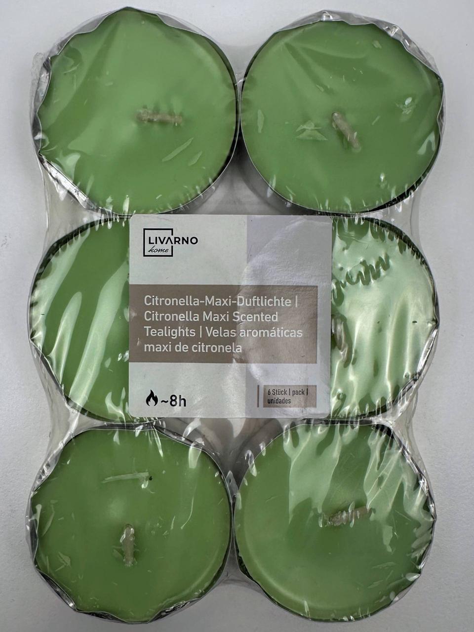 Набор ароматических свечей Livarno Citronella Maxi 6 шт. время горения 8 ч d 5,5 см Зеленый (2821021278)