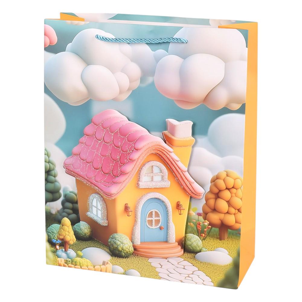 Подарунковий пакет Fairytale house 3D R34515-M 26х32х10 см Жовтий (35227155)