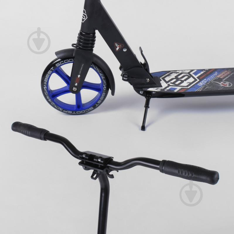 Самокат алюминиевый Best Scooter с PU колесами, 2 аммортизаторами Black/Blue (92088) - фото 6