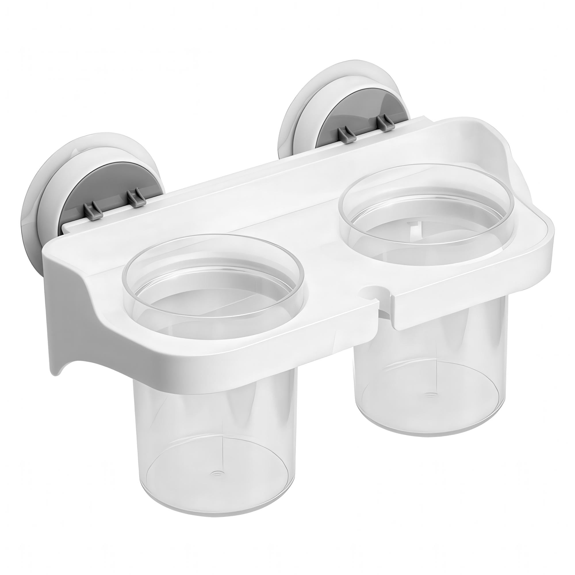 Полка настенная самоклеящаяся для зубных щеток с двумя стаканами Белый