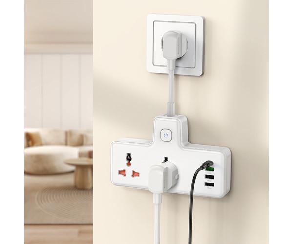 Подовжувач мережевий Hoco AC12A 2 Socket Ports 3USB/1Type-C PD30W QC3.0 White - фото 5