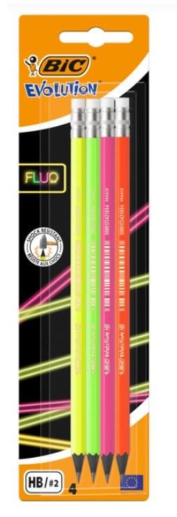 Олівець BIC Evolution Fluoз гумкою 4 шт. Чорно-графітовий (2700677770) Олівець BIC Evolution Fluoз гумкою 4 шт. Чорно-графітовий (2700677770)