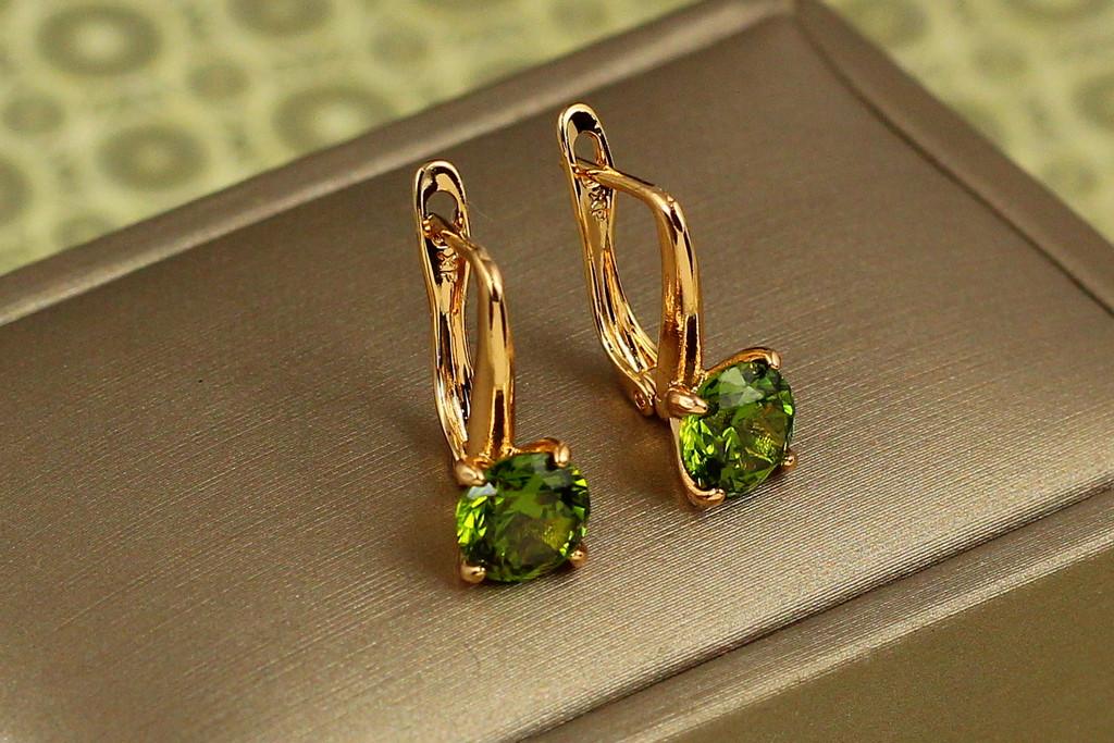 Серьги Xuping Jewelry солистка с изумрудным камнем 1,7 см Золотистый (2567956244)