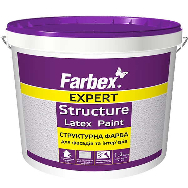Краска структурная Farbex для фасадов и интерьеров база А 14 кг Белый (2792906347)