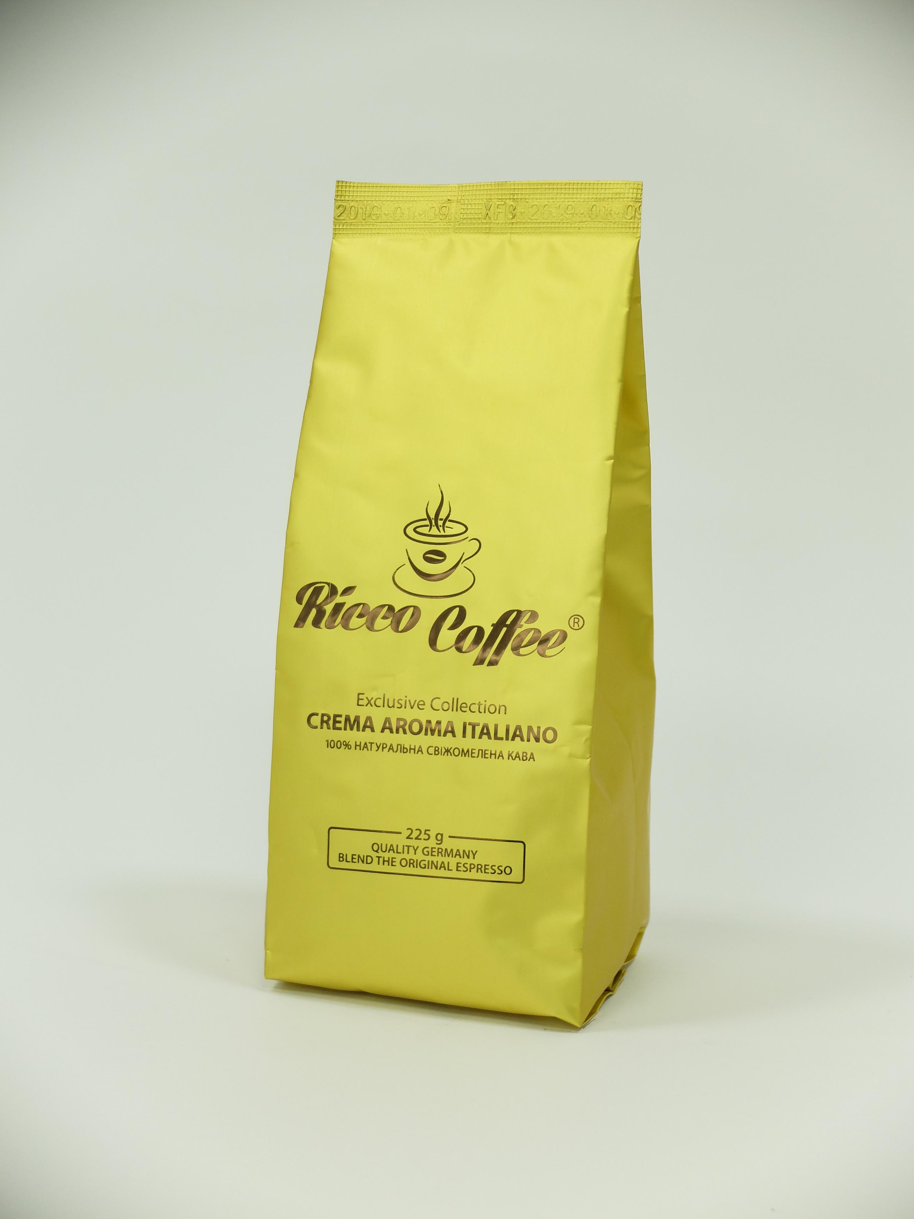 Кофе молотый Ricco Coffee Crema Aroma Italiano 225 г Золотистый