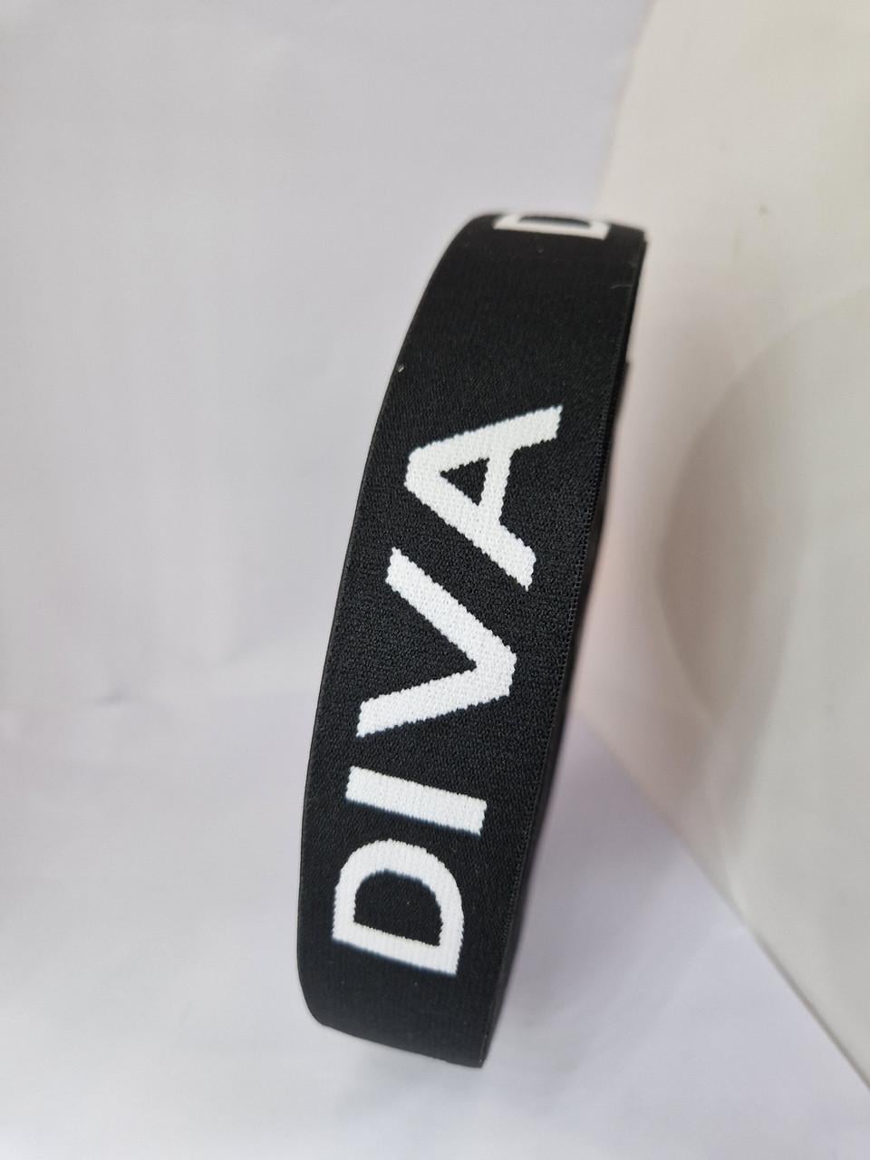 Резинка спортивная с надписью DIVA 3,5 см Черно-белый (1945569724)