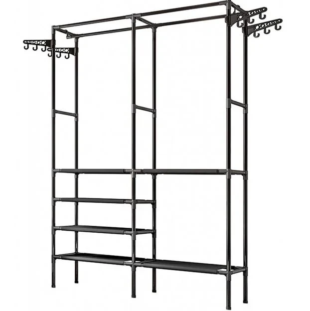 Стойка-вешалка для одежды телескопическая Double Pole 8518 с 6 полками и крючками 108х45х173 см Черный (124-14-16136)