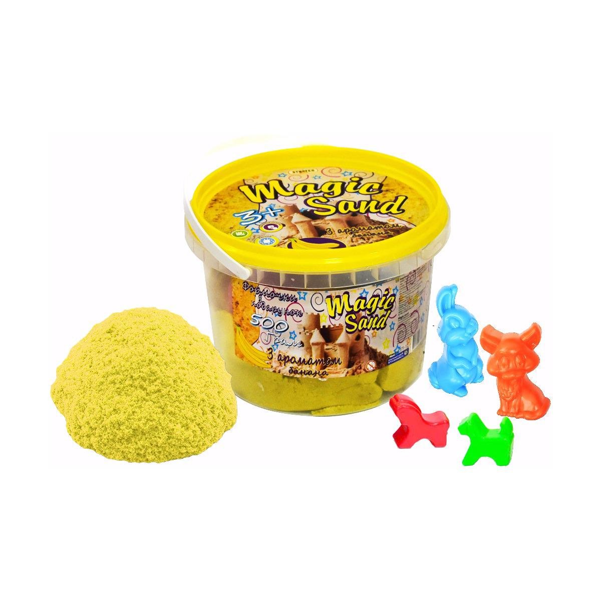 Кинетический песок Strateg Magic Sand 500 г с ароматом банана в ведре Желтый (371-12)