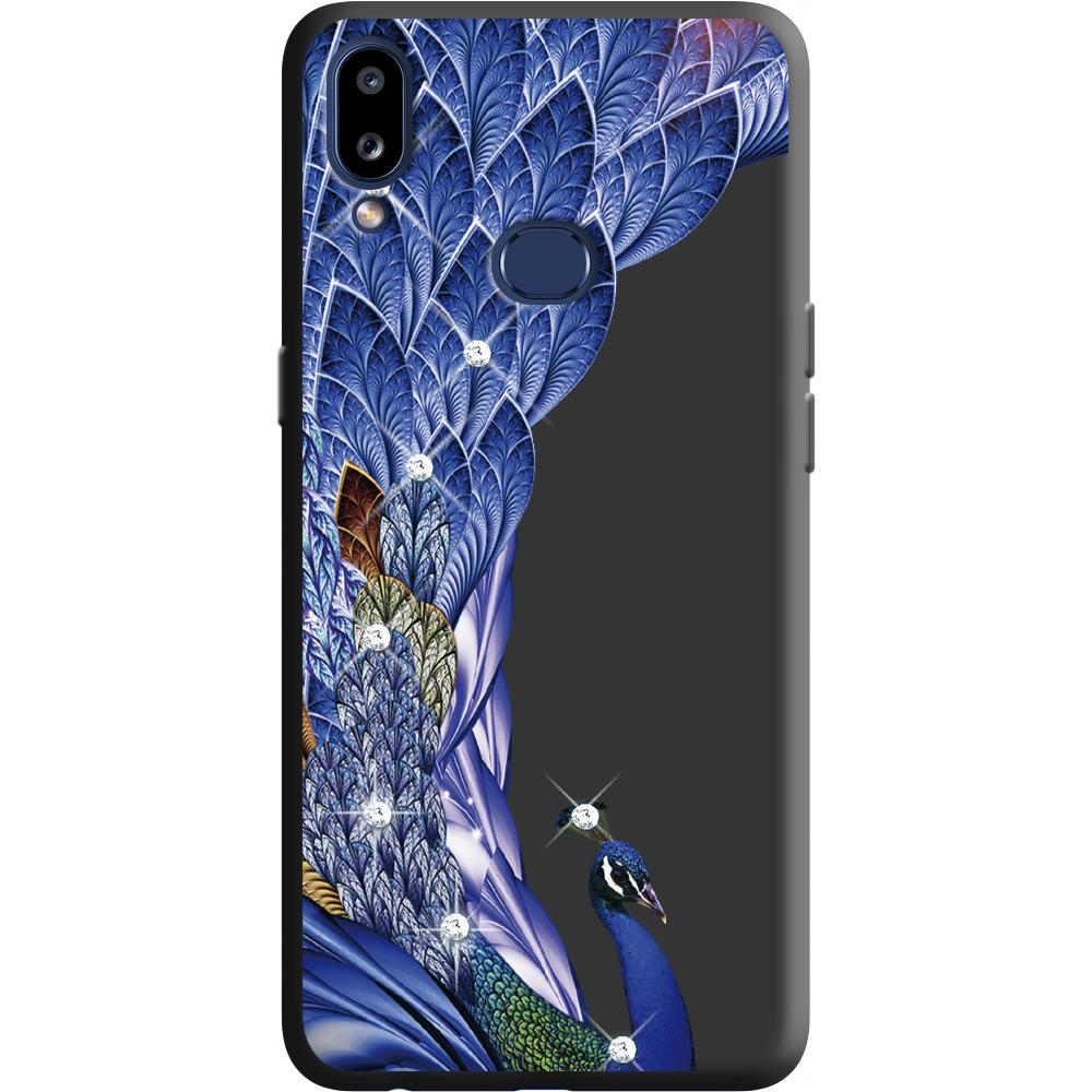 Чехол Boxface Samsung A107 Galaxy A10s Павлин со стразами Черный силикон (37944-rs7-38151)