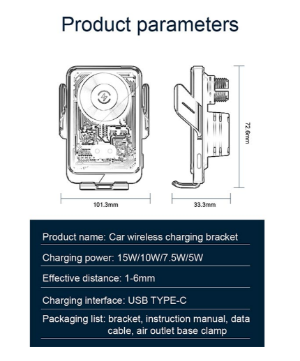 Тримач для телефону Auto open-close Transparent Wireless Charger T11 з бездротовою зарядкою 15W Чорний - фото 11