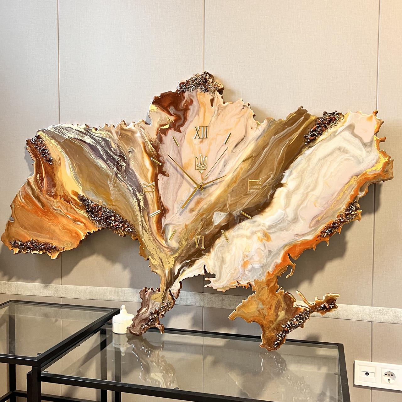 Часы настенные из эпоксидной смолы Карта Украины 110x70 см