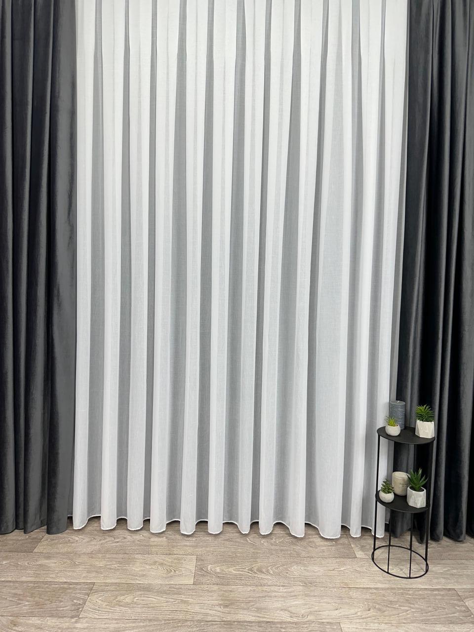 Тюль готовий з обтяжувачем креп-льон однотонний матовий на тасьмі 6 см 400x270 см Білий (1100 Т29) - фото 3