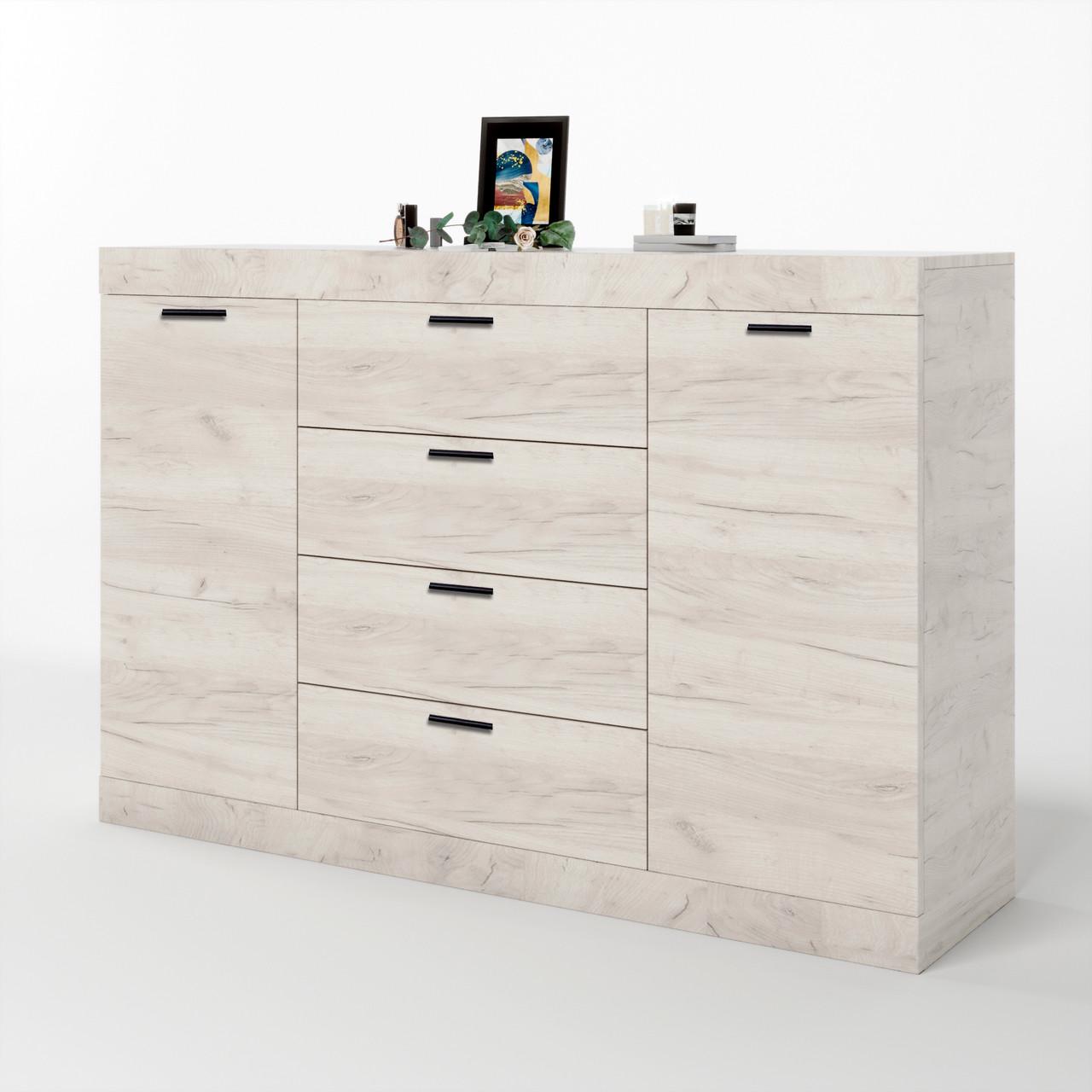 Комод на 4 ящика Эверест Соната-8 140х38х94 см Дуб крафт белый (DTM-2707)