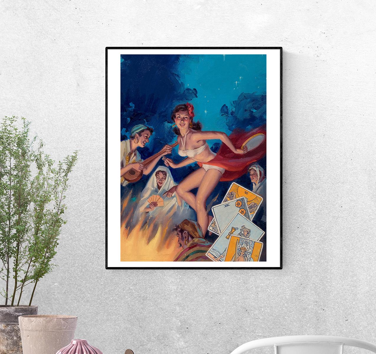 Постер Секреты Таро. Танцующая цыганка у огня. Мерлин Энабнит формат А-5 (pin_up010276_Poster)