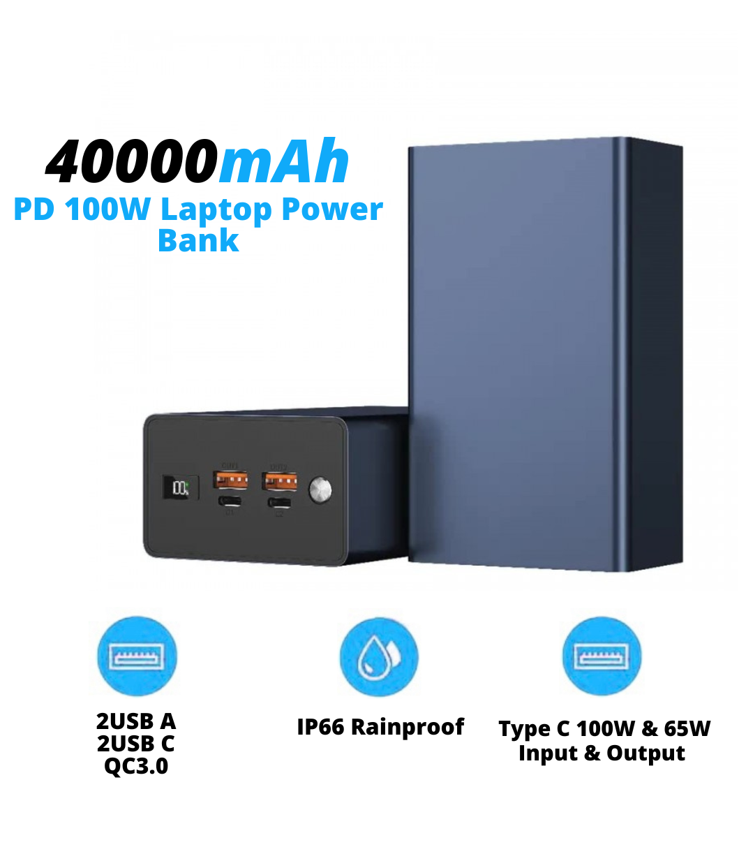 Батарея универсальная мобильная VHG JS14 QC30 PD100W 40000 mAh Dark Blue - фото 6