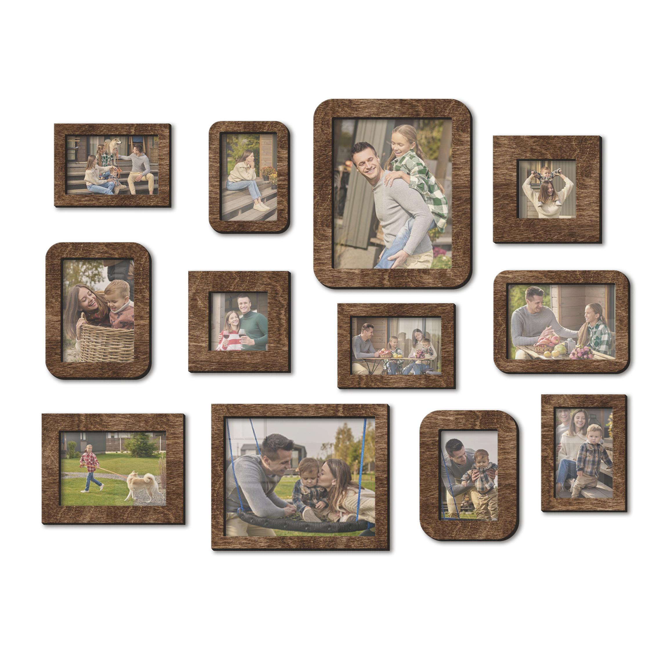 Набір настінних фоторамок The Frame Depot дерев'яних на 12 фото Темно-коричневий (frame_set_12_piece-5) - фото 1