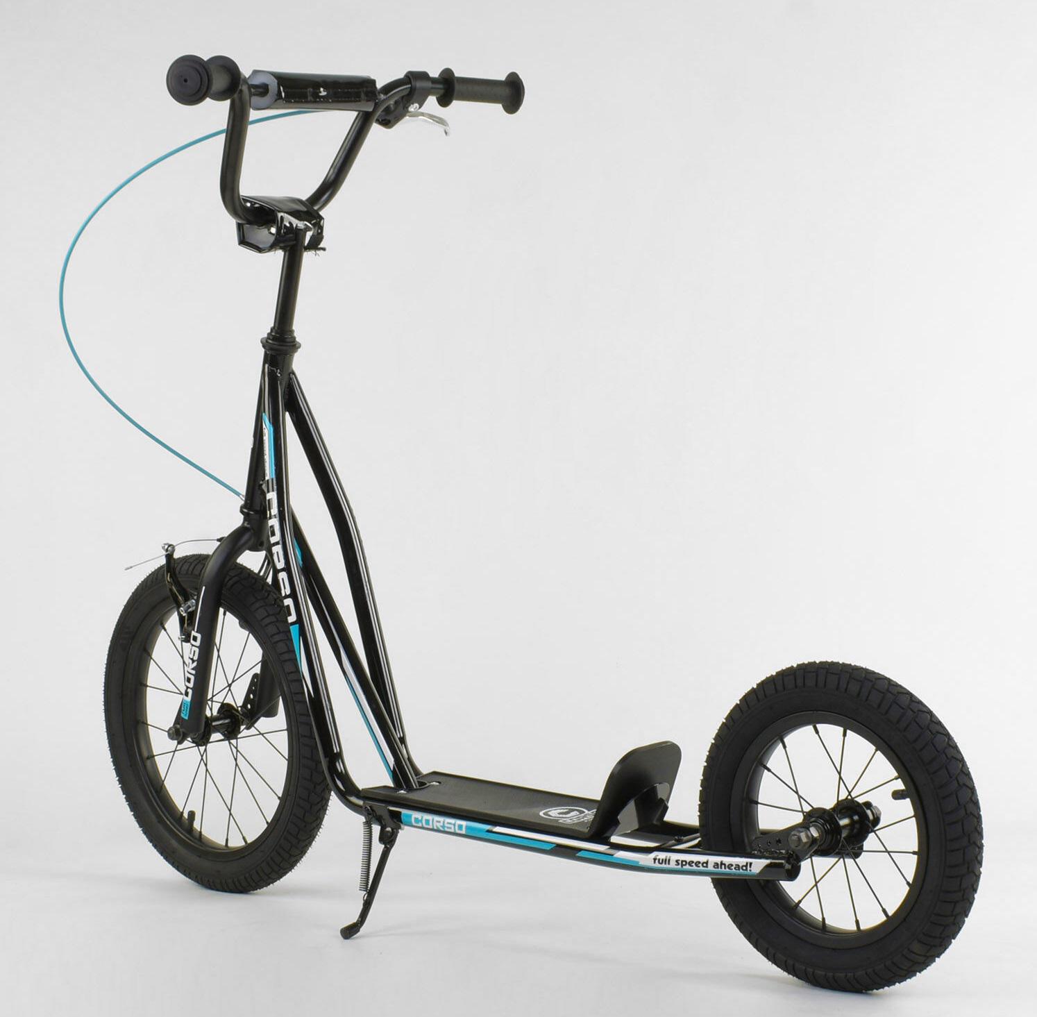Самокат детский Corso надувные колеса переднее 16/заднее 12/ручное переднее тормоз Black/Blue (86795) - фото 5 Самокат детский Corso надувные колеса переднее 16/заднее 12/ручное переднее тормоз Black/Blue (86795) - фото 5