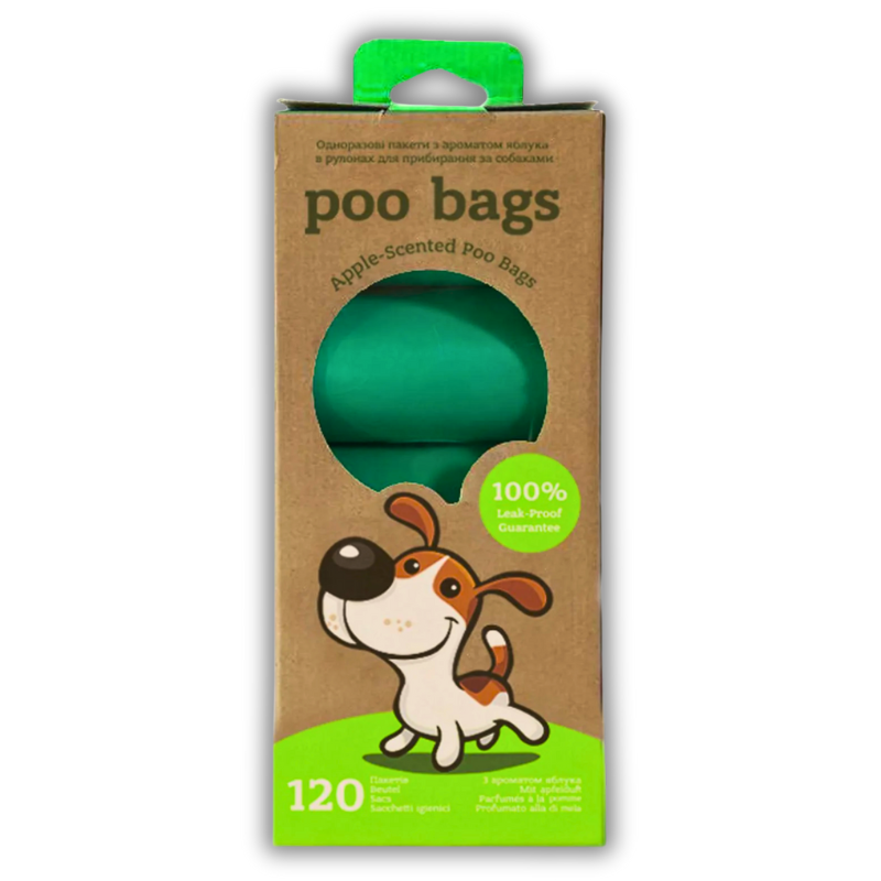 Пакеты одноразовые для уборки за животными Poo Bags с ароматом яблока 120 шт. (20220500)