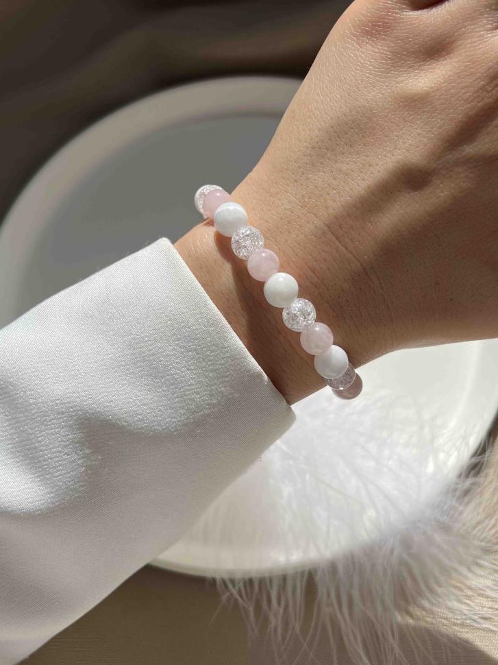 Браслет из натуральных камней нефрита/кварца/хрусталя (4519)