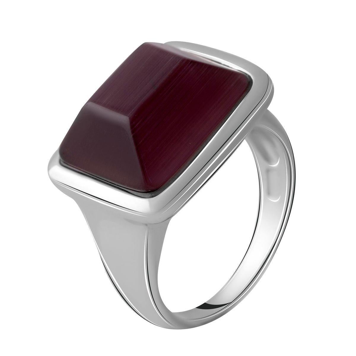 Кольцо серебряное с кошачьим глазом бордового цвета р. 18