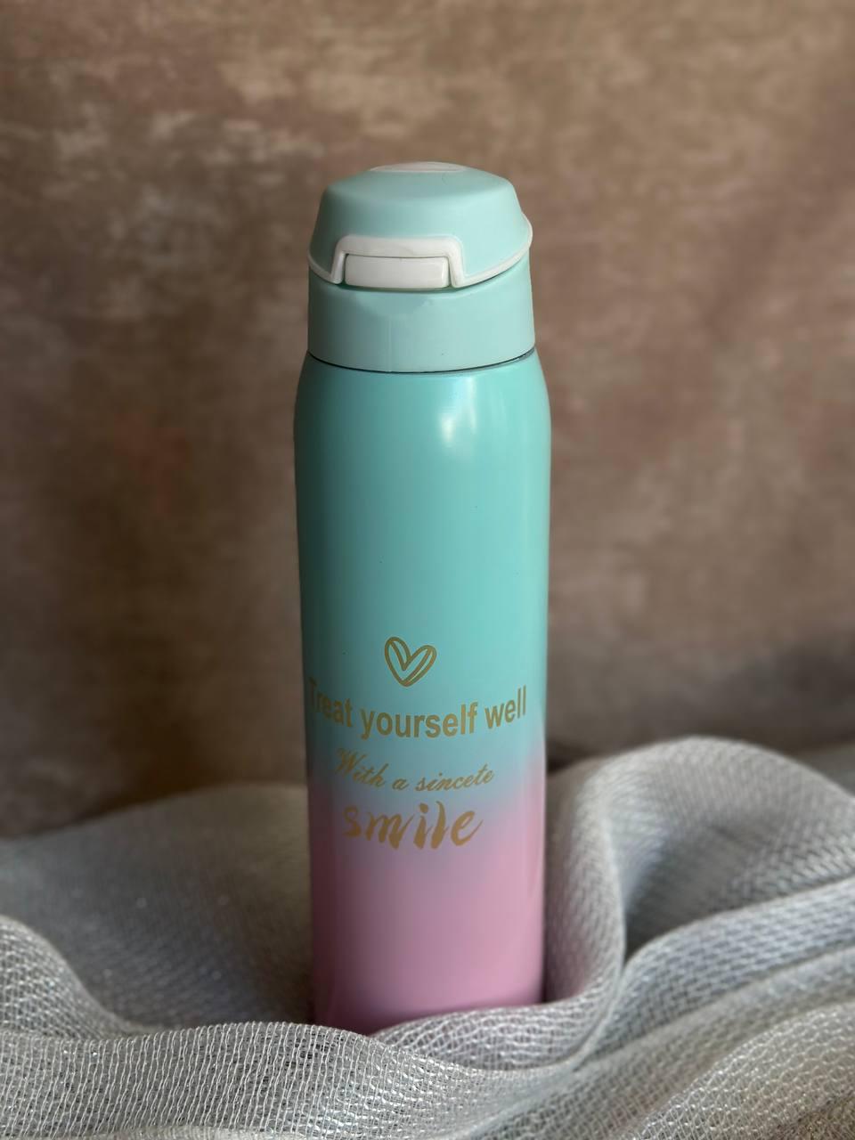 Термос Happy life HP145TP з трубочкою і кришкою фліп топ 500 мл Бірюзовий градієнт (20127491)