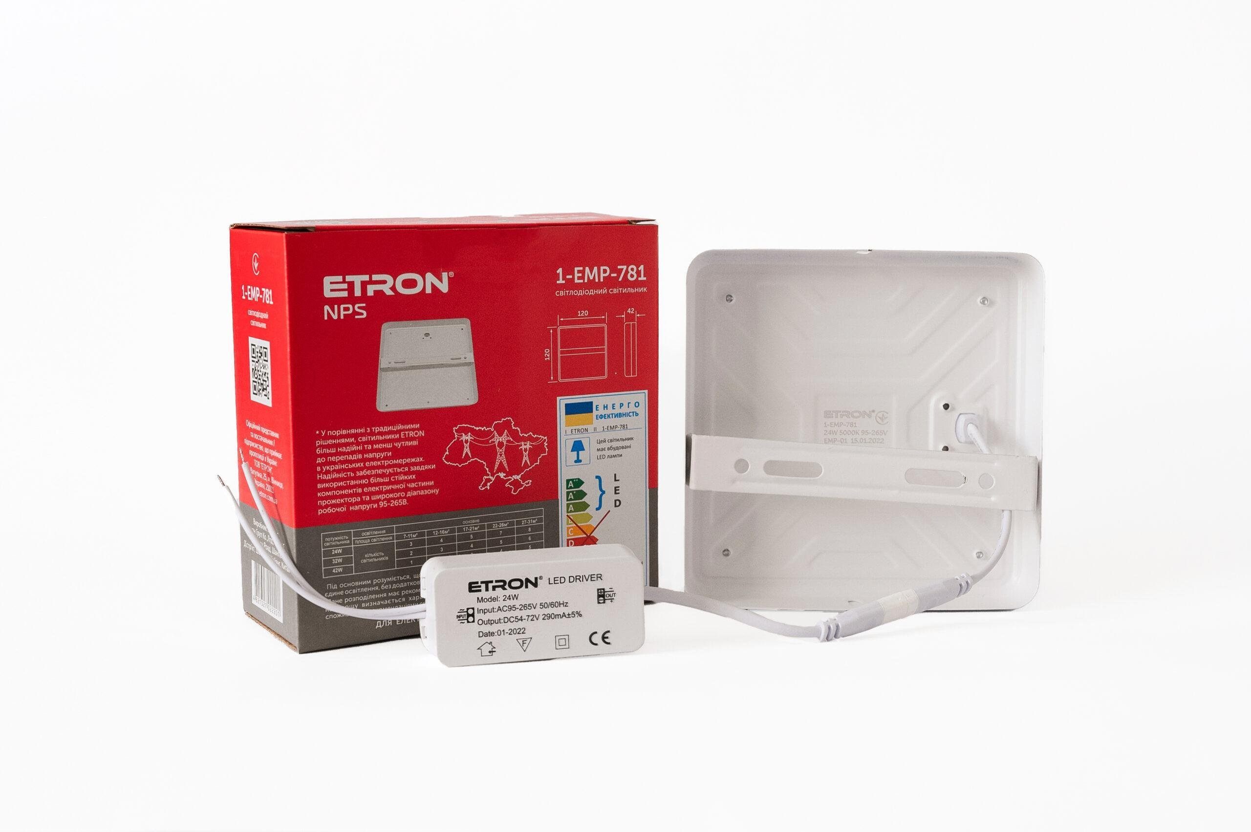 Світильник світлодіодний ETRON 1-EMP-781 накладний стельовий квадратний 24W 5000К денне світло 95-265V Білий - фото 3 Світильник світлодіодний ETRON 1-EMP-781 накладний стельовий квадратний 24W 5000К денне світло 95-265V Білий - фото 3
