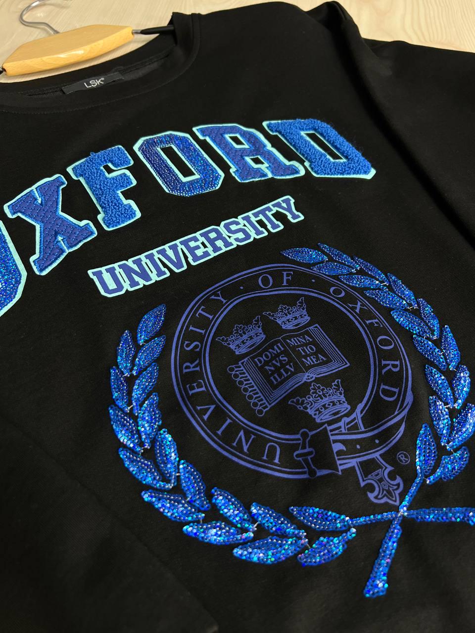 Свитшот женский LSK 6011 удлиненный туника вышивка спереди OXFORD пайетки OS Черный (1870) - фото 5