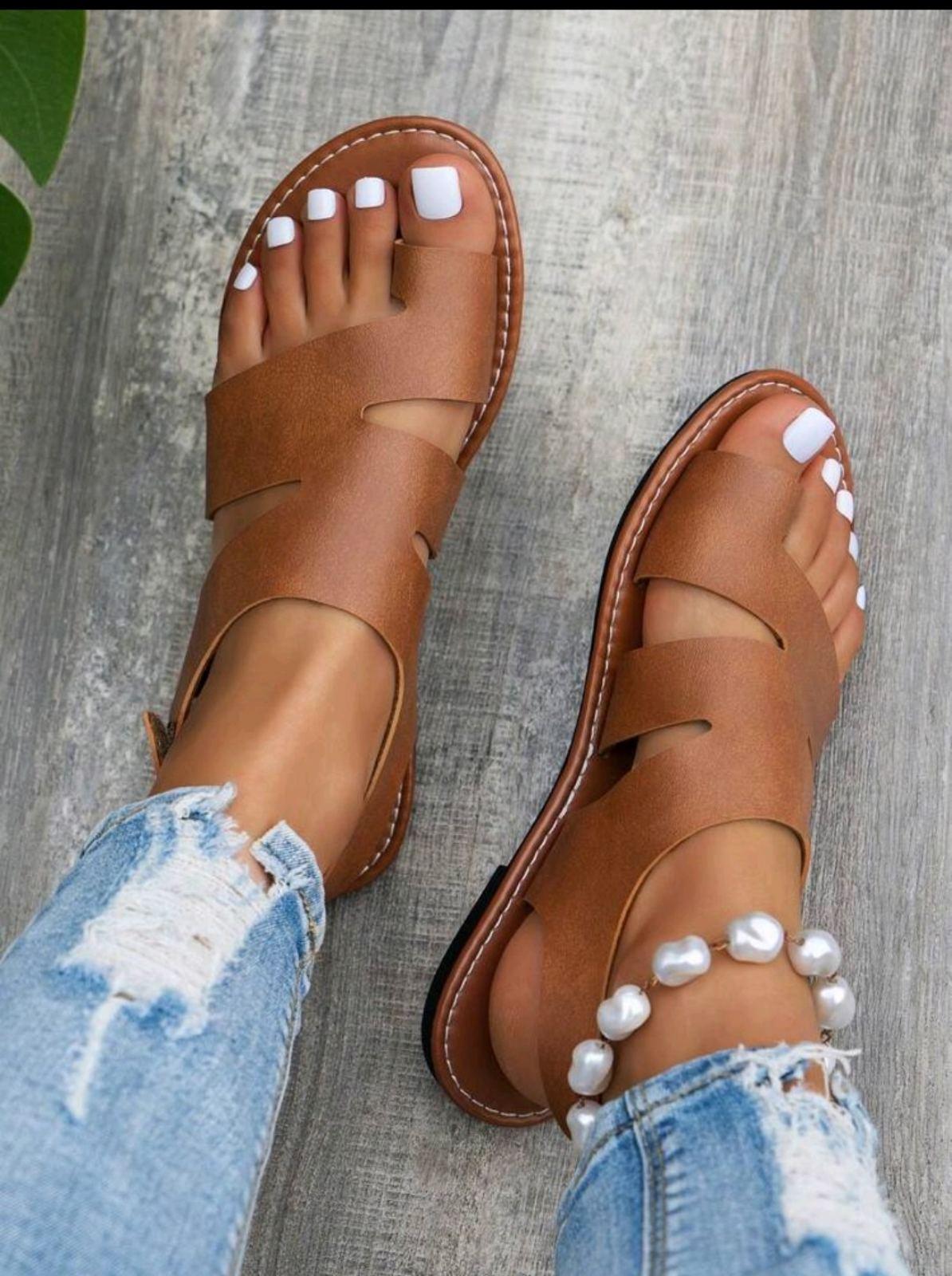 Сандали женские Split Toe Soft Comfortable р. 39 24,78 см Коричневый (27232909) - фото 3