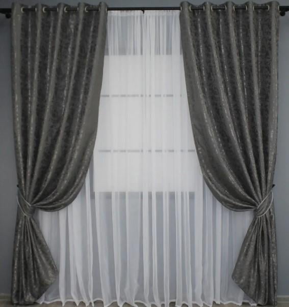 Шторы на люверсах Pavliani лен мрамор ХО 1,5х2,5 м 2 шт. Серо-коричневый (1267ш)