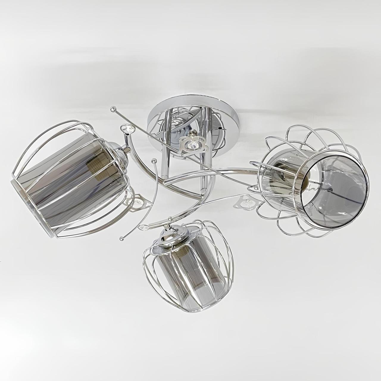 Люстра Valeso с металлическим каркасом на три затемненных плафона под лампы Е27 Хром (91187B/3)