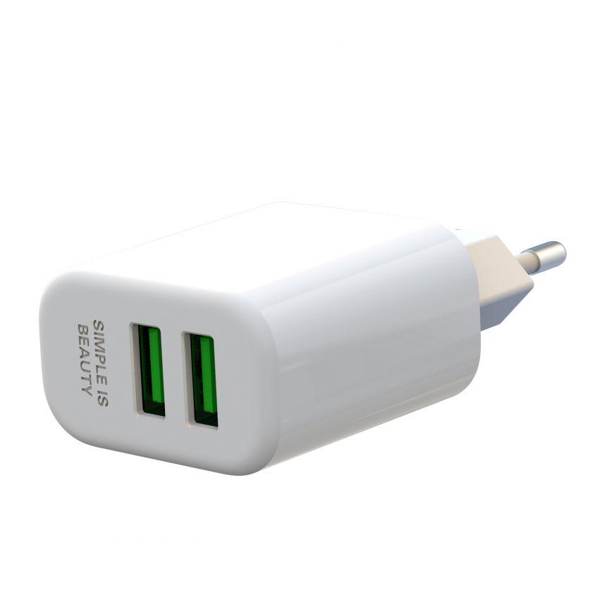 Мережевий зарядний пристрій Xo L85C 2xUSB 2,4A Lightning White - фото 3