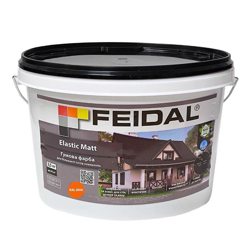 Краска резиновая Feidal Elastic Matt матовая поверхность и защита от трещин 3,5 кг Ral 2004 Оранжевый Краска резиновая Feidal Elastic Matt матовая поверхность и защита от трещин 3,5 кг Ral 2004 Оранжевый