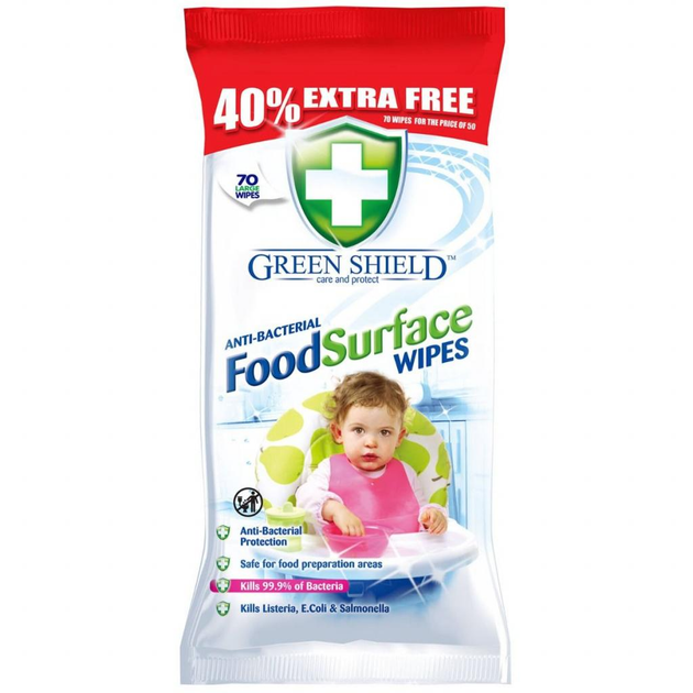 Серветки для харчових поверхонь Green Shield Anti-Bacterial FoodSurface Wipes 70 шт.
