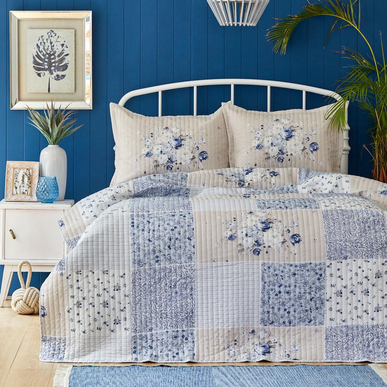 Покривало стьобане з наволочками Karaca Home Adela mavi 230х240 Синій (svt-2000022298452)