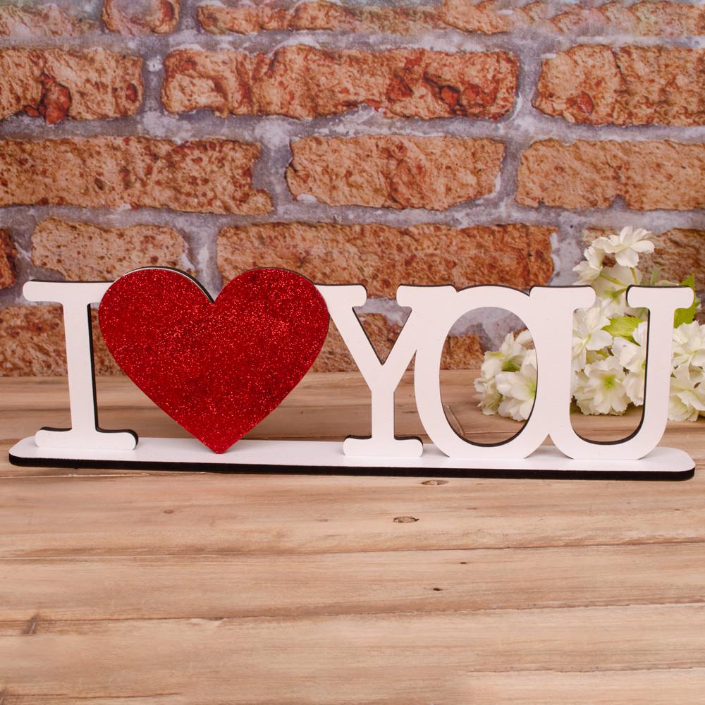Деревянное слово I love you с сердцем Белый/Красный (3097)