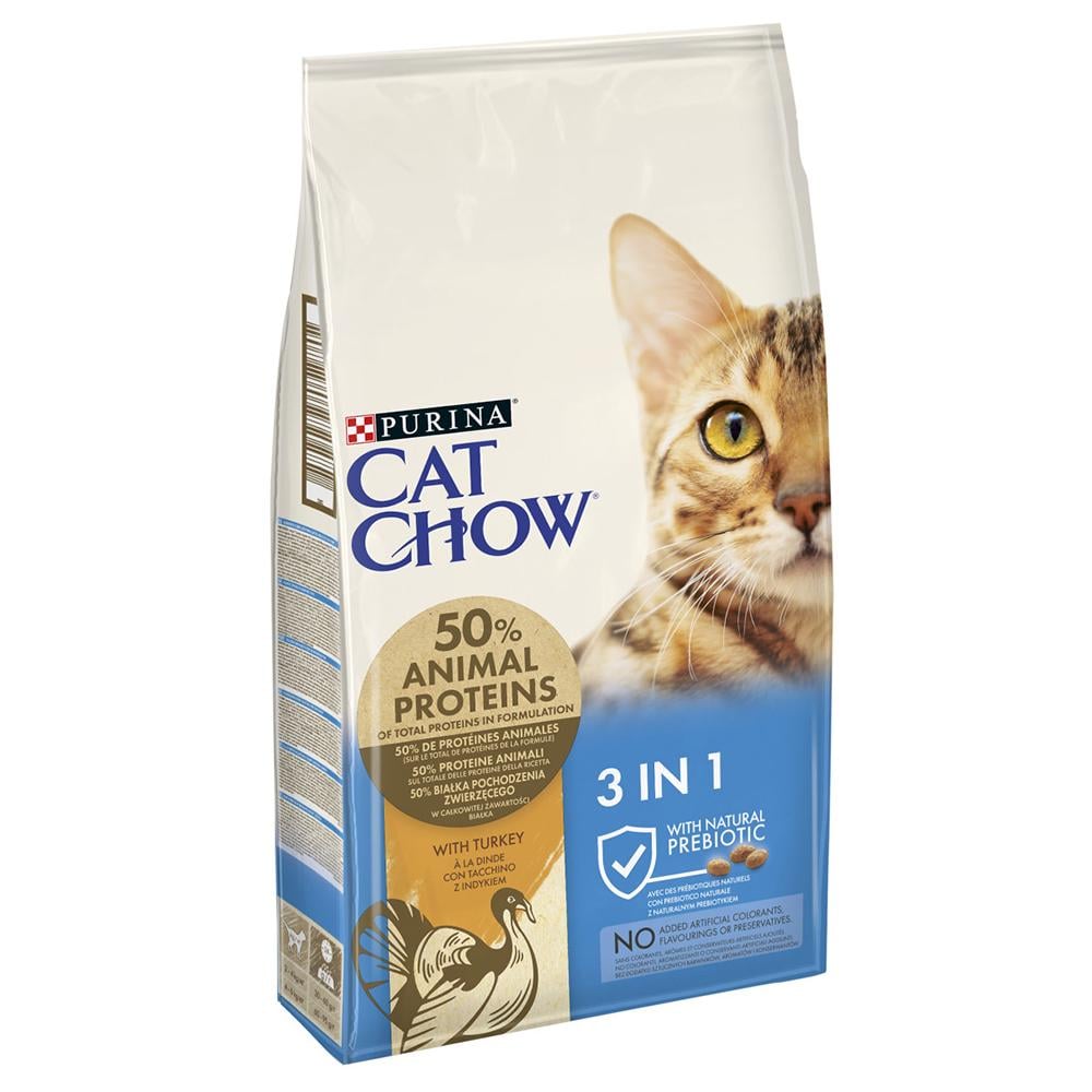 Корм Cat Chow 3 в 1 для котів з формулою потрійної дії з індичкою 15 кг