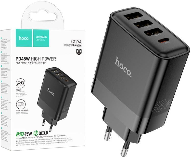 Зарядний пристрій Hoco C127A 45W PD/PPS/QC3.0 порти 3 USB/Type-C Black (36771) Зарядний пристрій Hoco C127A 45W PD/PPS/QC3.0 порти 3 USB/Type-C Black (36771)