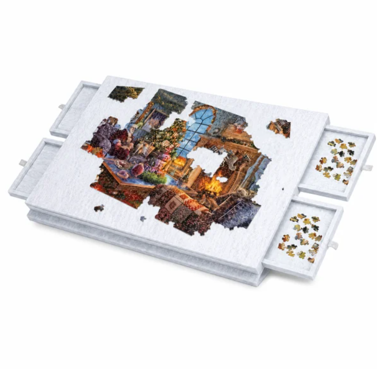 Стол для сборки пазлов Puzzle Board Доска из фетра 77х52 см с защитной крышкой подставкой и 6 лотками Серый (PB-1000-GR)